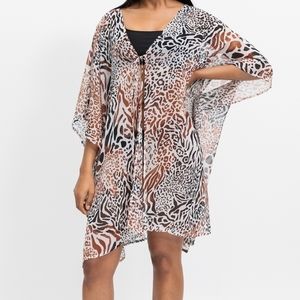 Woolworths Beach Coverup Animal Print Leopard Sheer Cardigan beachy
